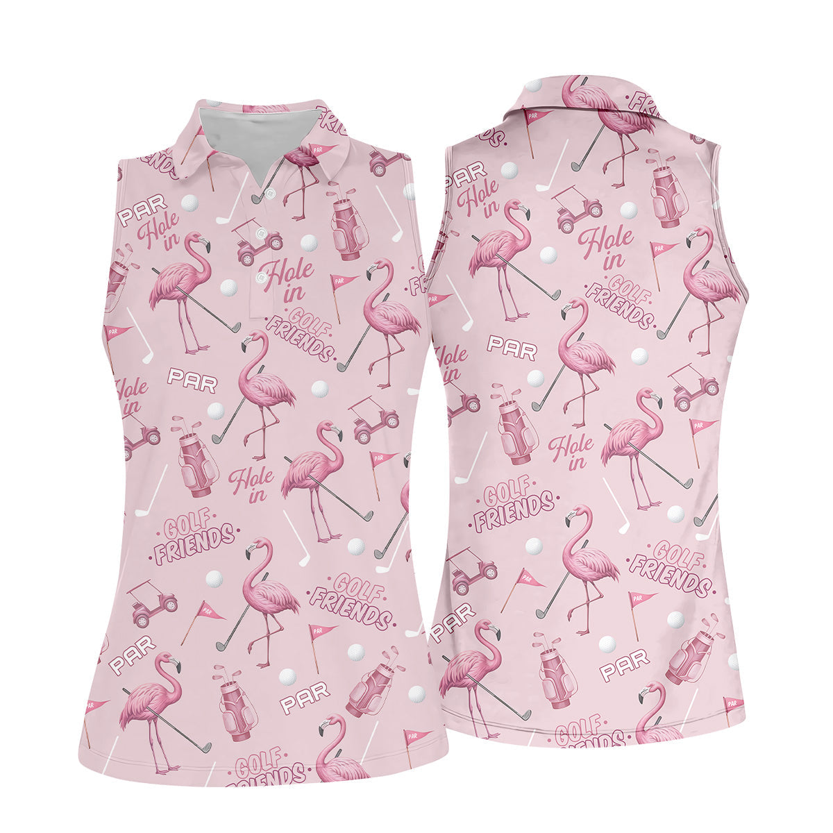 Pink Flamingo Customized Golf Polos, Ladies Sleeveless Tops, Ladies Golf Shirts, Golfing Apparel