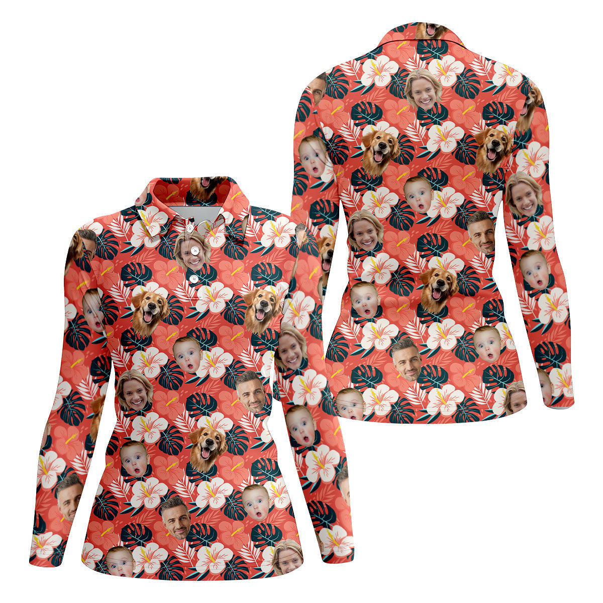 Womens Hawaiian Golf Shirts, Custom Hawaiian Shirt With Face, Women's Long Sleeve Golf Shirts, Ladies Golf Tops