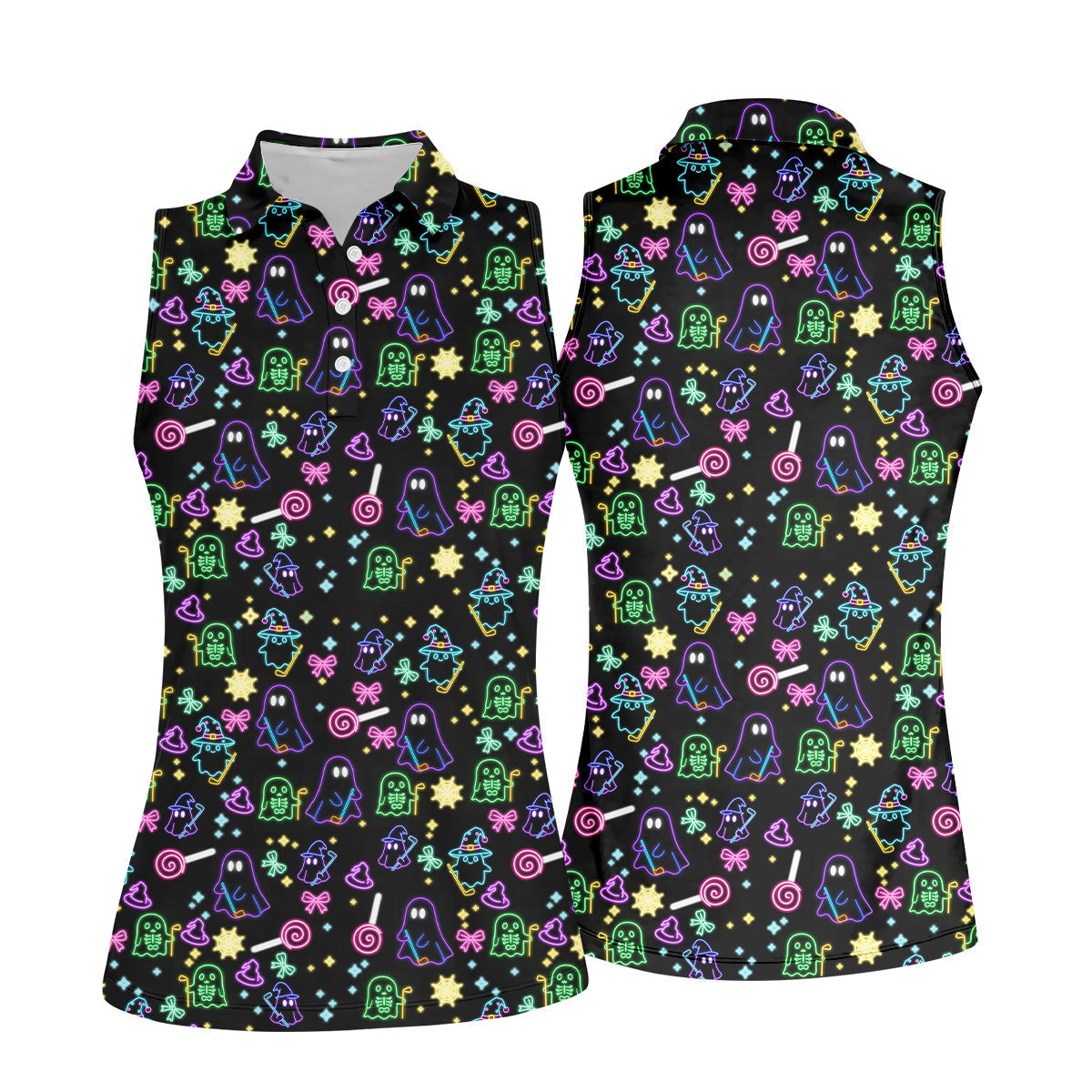 Funny Ghost Golfing Women's Polo ShirtNeon Golf Shirt, Fun Womens Golf Shirts, Funny Halloween Shirt