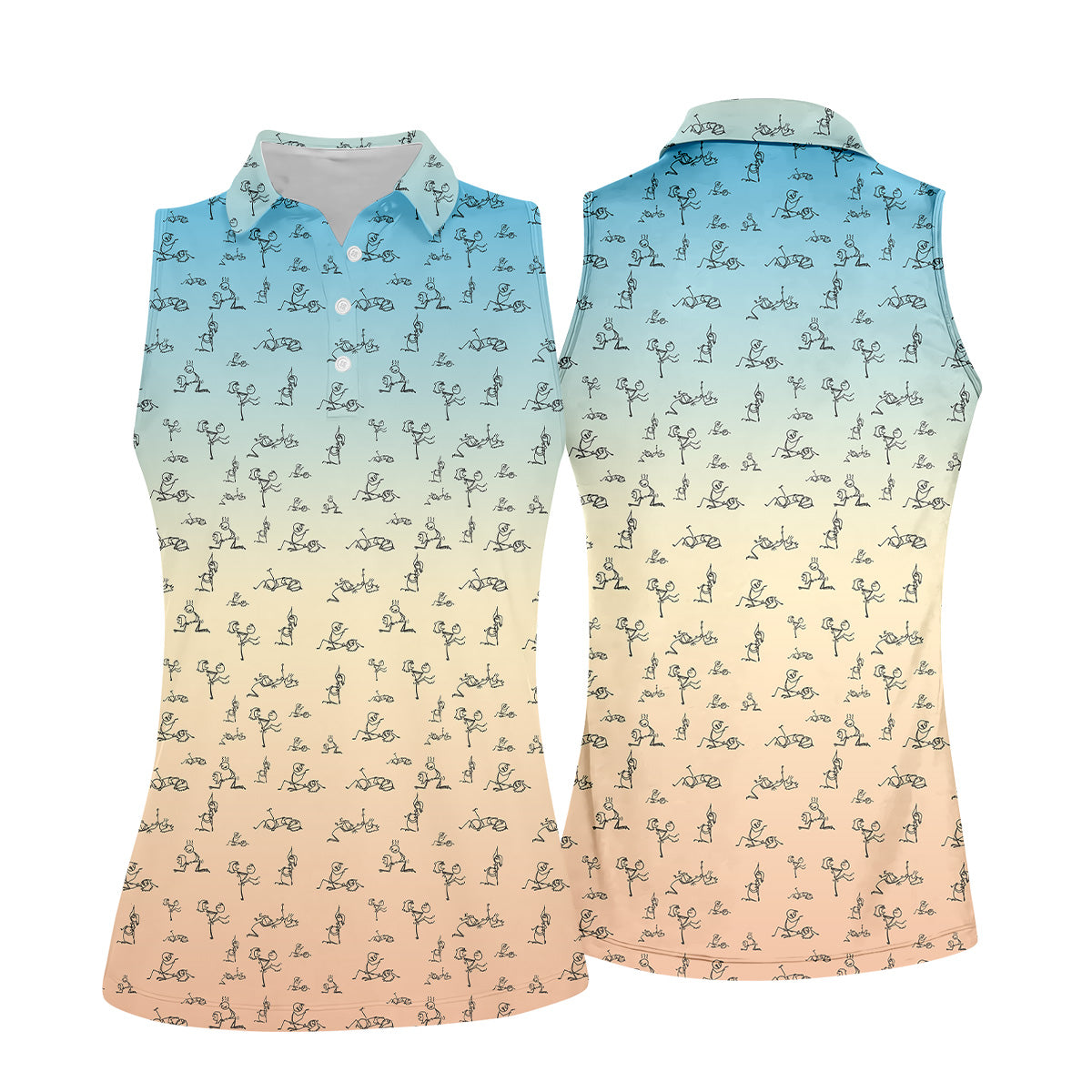 Stickman Couple Blue Orange Fun Womens Golf Shirts, Ladies Sleeveless Tops, Ladies Golf Polos