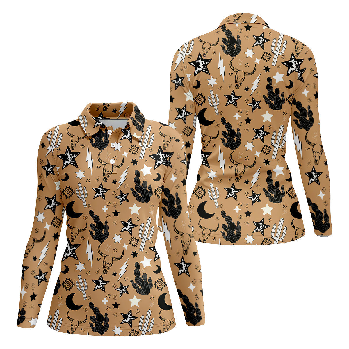 Western Star Seamless Pattern Ladies Sleeveless Polo, Ladies Golf Shirts, Golfing Apparel