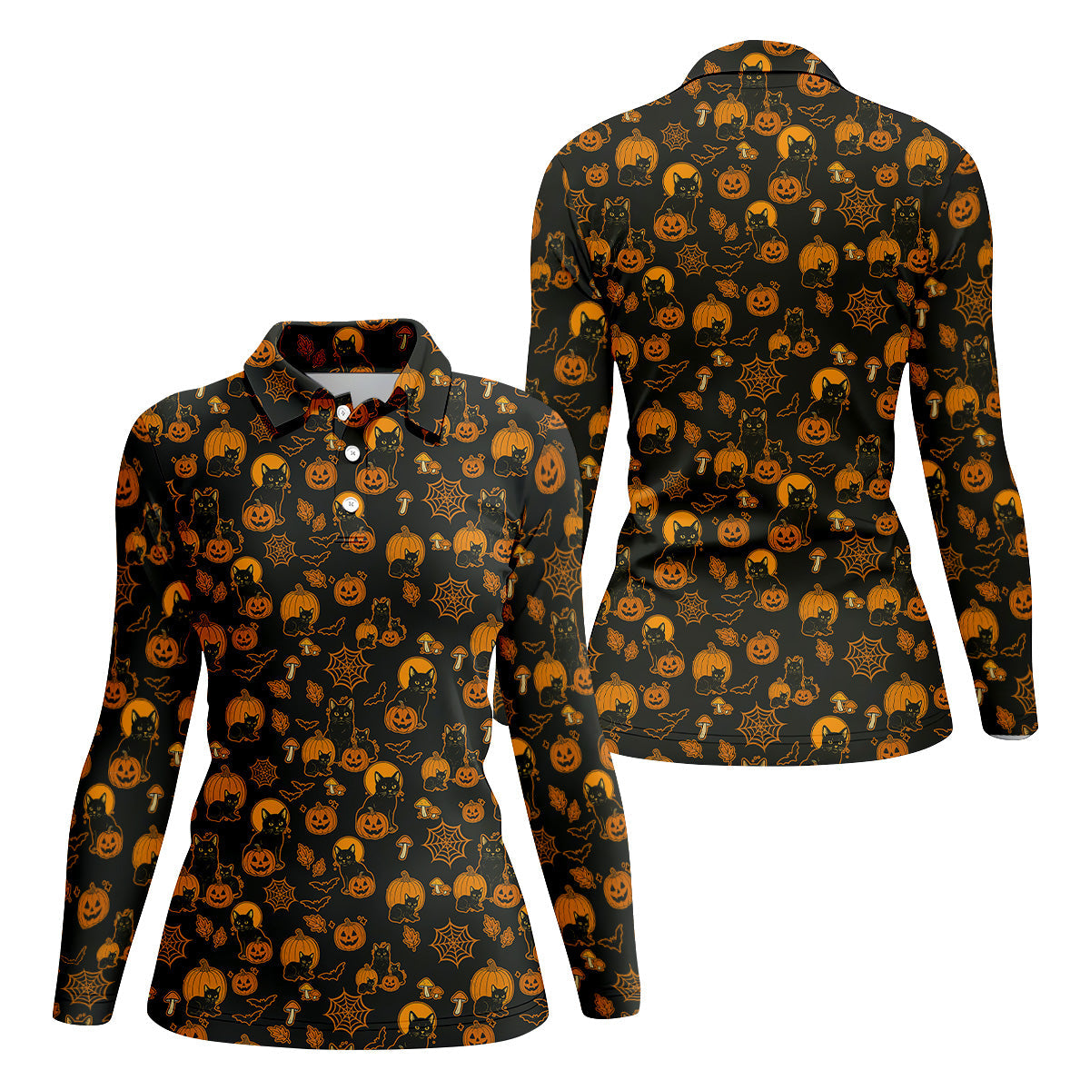 Black Cat Pumpkin Fun Womens Golf Shirts, Sleeveless Polo ShirtLadies Golf Shirts, Golf Hoodie