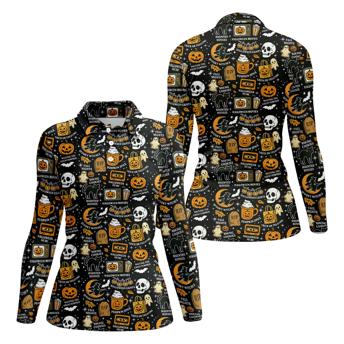 Vintage Halloween Spooky Witches Golf Polo Shirtween Theme Shirts, Ghost Pumpkin, Ladies Golf Shirts