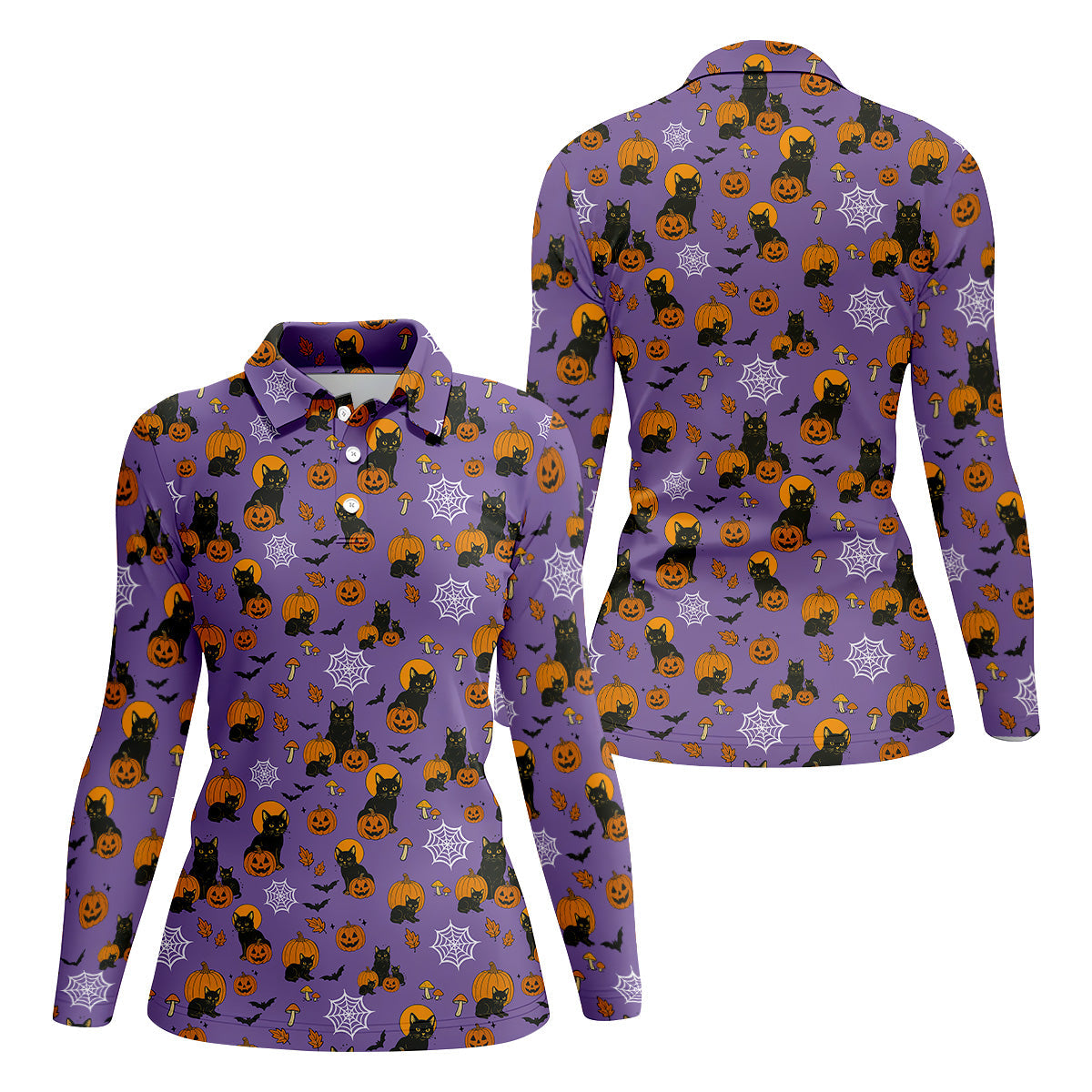 Halloween Cat Pumpkin Purple Golf Shirt, Sleeveless Polo Shirtadies Golf Shirts, Golf Hoodie