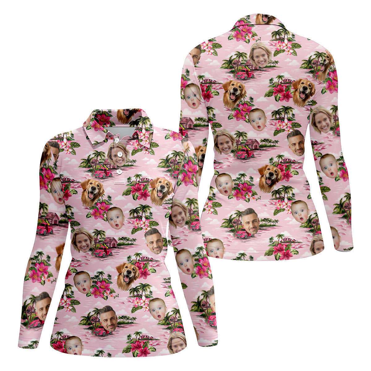 Pink Hawaiian Shirt, Ladies Floral Shirt, Custom Team Shirt, Womens Hawaiian Golf Shirts, Ladies Golf Shirts