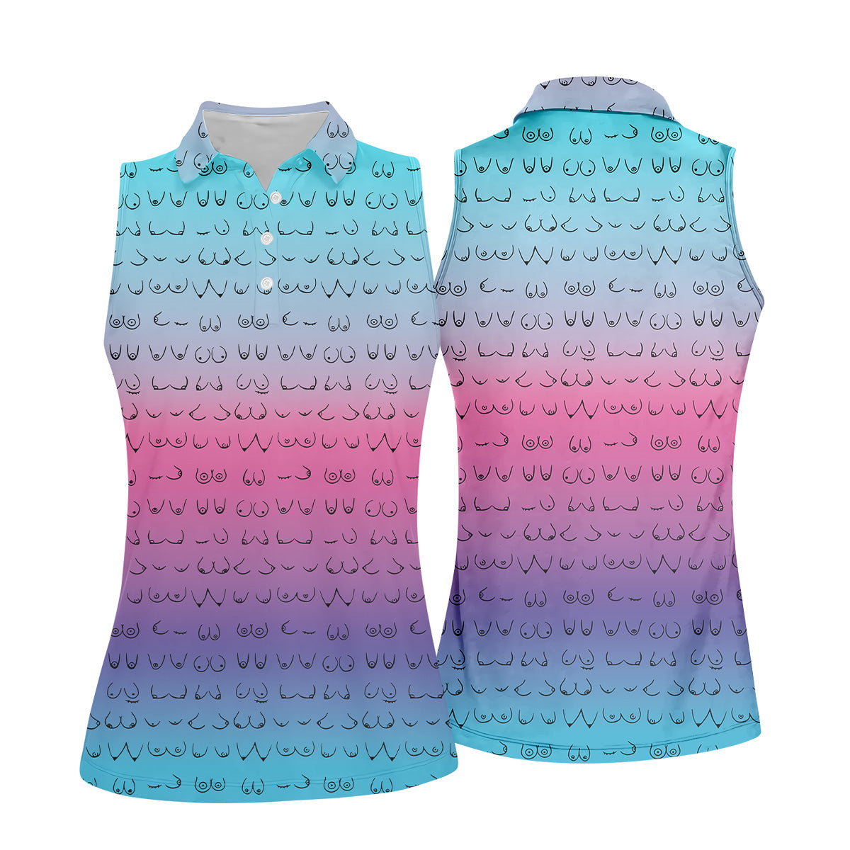 Blue Pink Ombre Fun Womens Golf Shirts, Womens Golf Tops, Ladies Golf Shirts, Cool Golf Gift