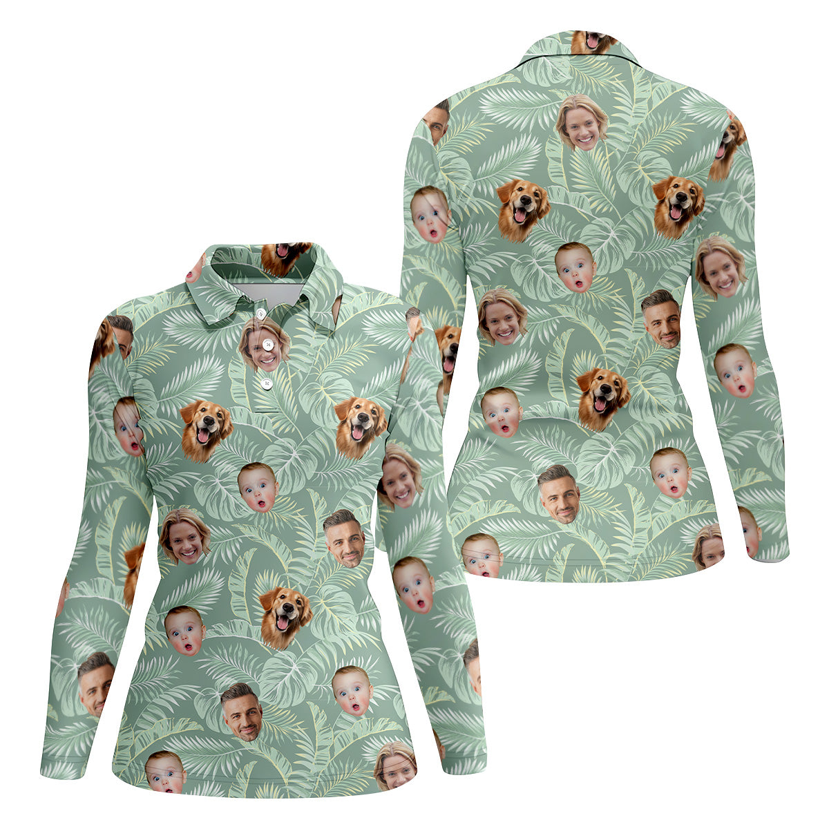 Tropical Leaf Pattern Hawaiian Tops For Women, Custom Team Shirt, Green Polo ShirtLadies Golf Shirts