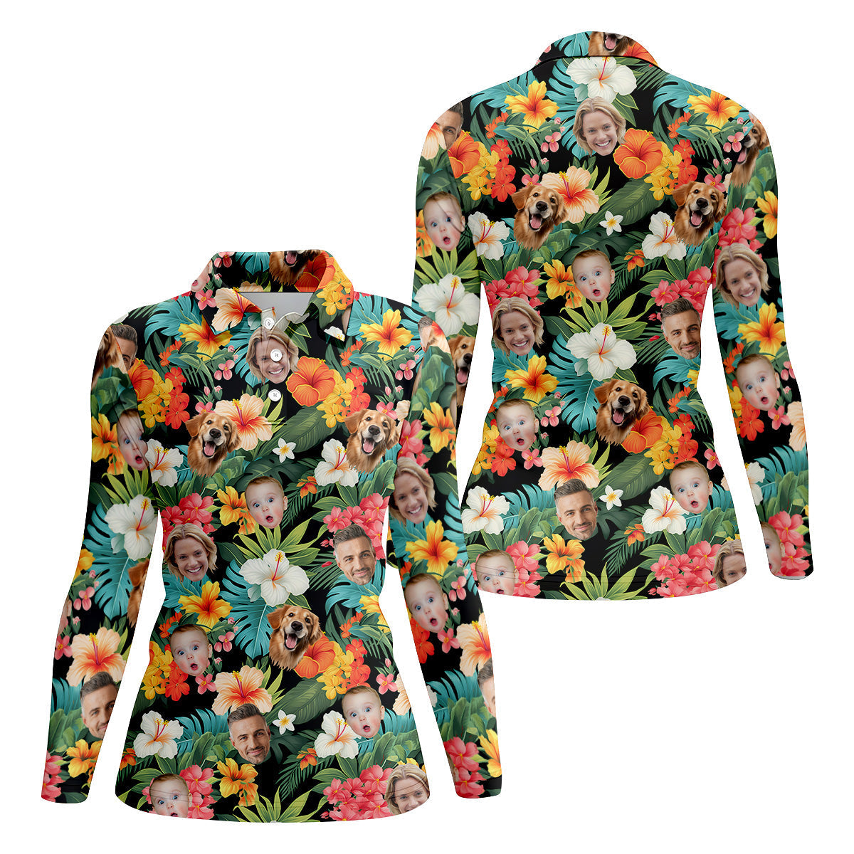 Hibiscus Hawaiian Shirt, Ladies Floral Shirt, Custom Face Shirt, Womens Hawaiian Golf Shirts, Ladies Golf Shirts