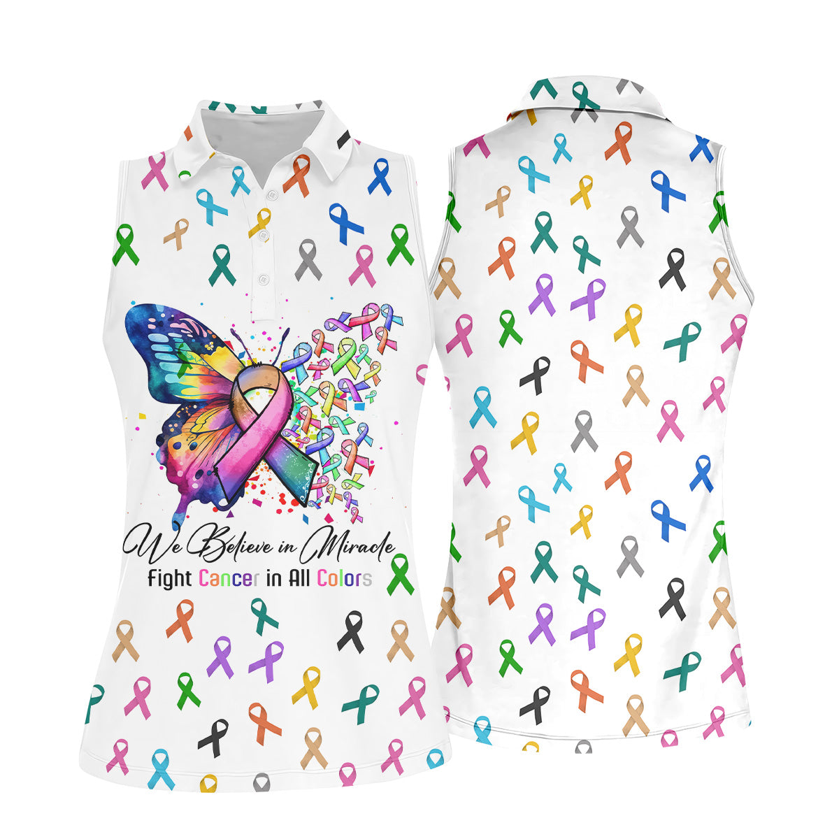 Fight Cancer In All Color Women Golf Shirt, Cancer Awareness Shirt, Cancer Fighter Shirt, Golf Gift For Women