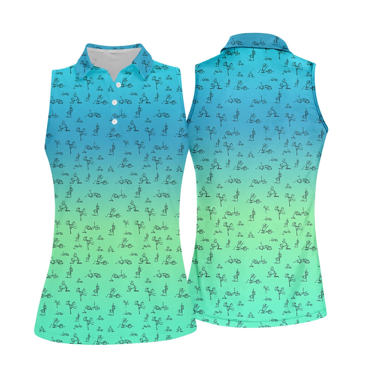 Stick Figure Couple Ombre Fun Womens Golf Shirts, Unique Gift For Golfer, Ladies Golf Polos