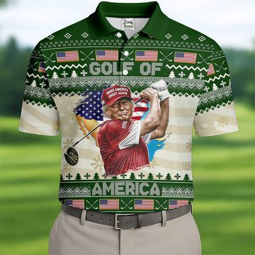 Trump Golf Of America Christmas Golf Shirt Men's Funny Golf Polo Shirtque Gift For Golfer, Christmas Golf Gift