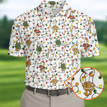 Funny Duck Merry Xmas White Golf Shirts, Gifts For Golf Lovers, Polo ShirtFor Men, Golfing Apparel