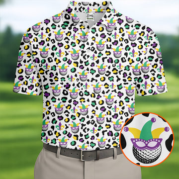 Mardi Gras Mask Leopard Spots Funny Golf Ball Golf Tops For Men, Polo ShirtFor Men, Golf Shirts For Men