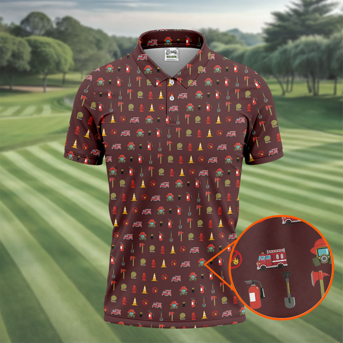 Fireman Patter Men's Funny Golf Shirts, Golf Tops For Men, Polo ShirtFor Men, Golf Shirts For Men