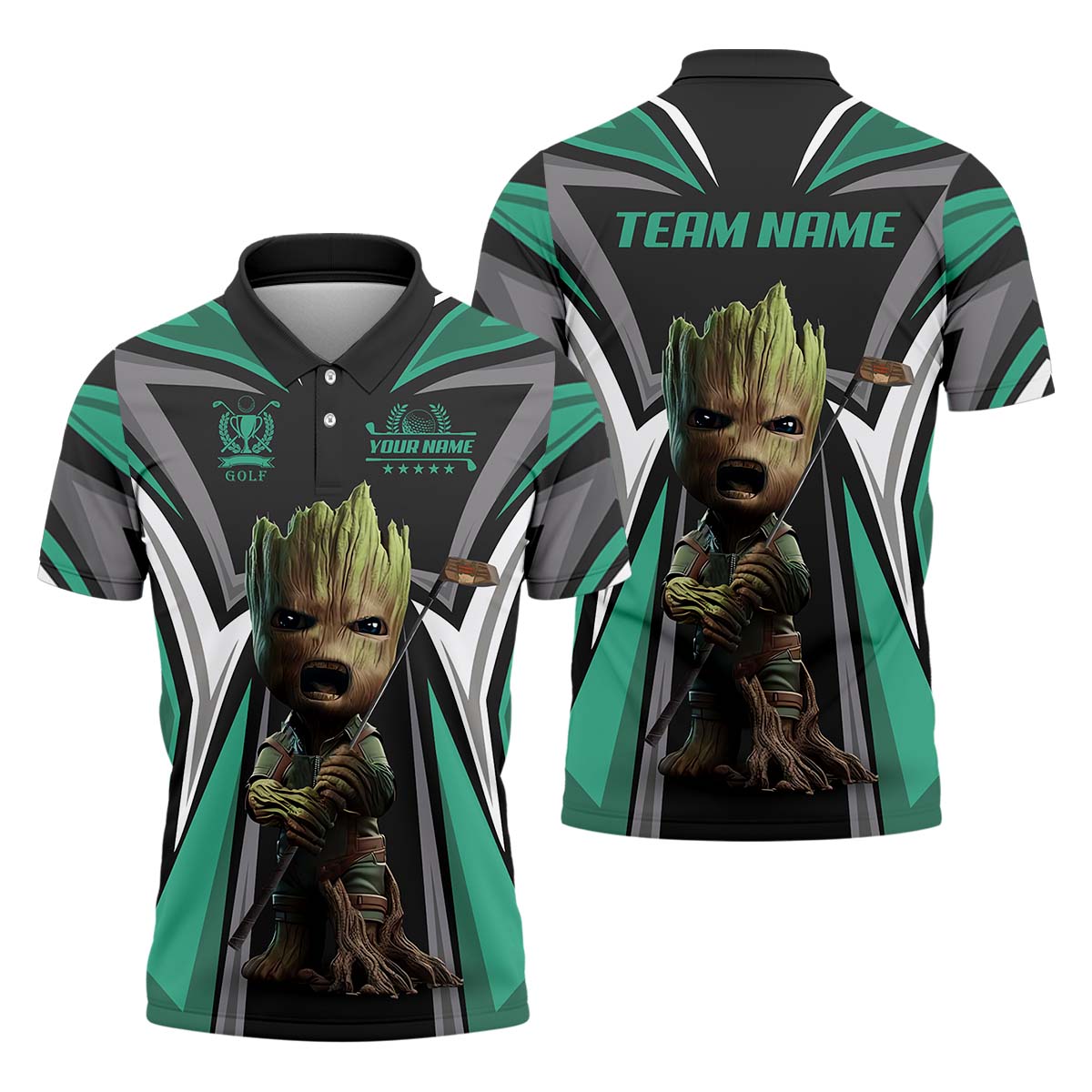 Angry BabyGroot Customize Golf Polo Shirtift For Golfers, Golf Gift Ideas