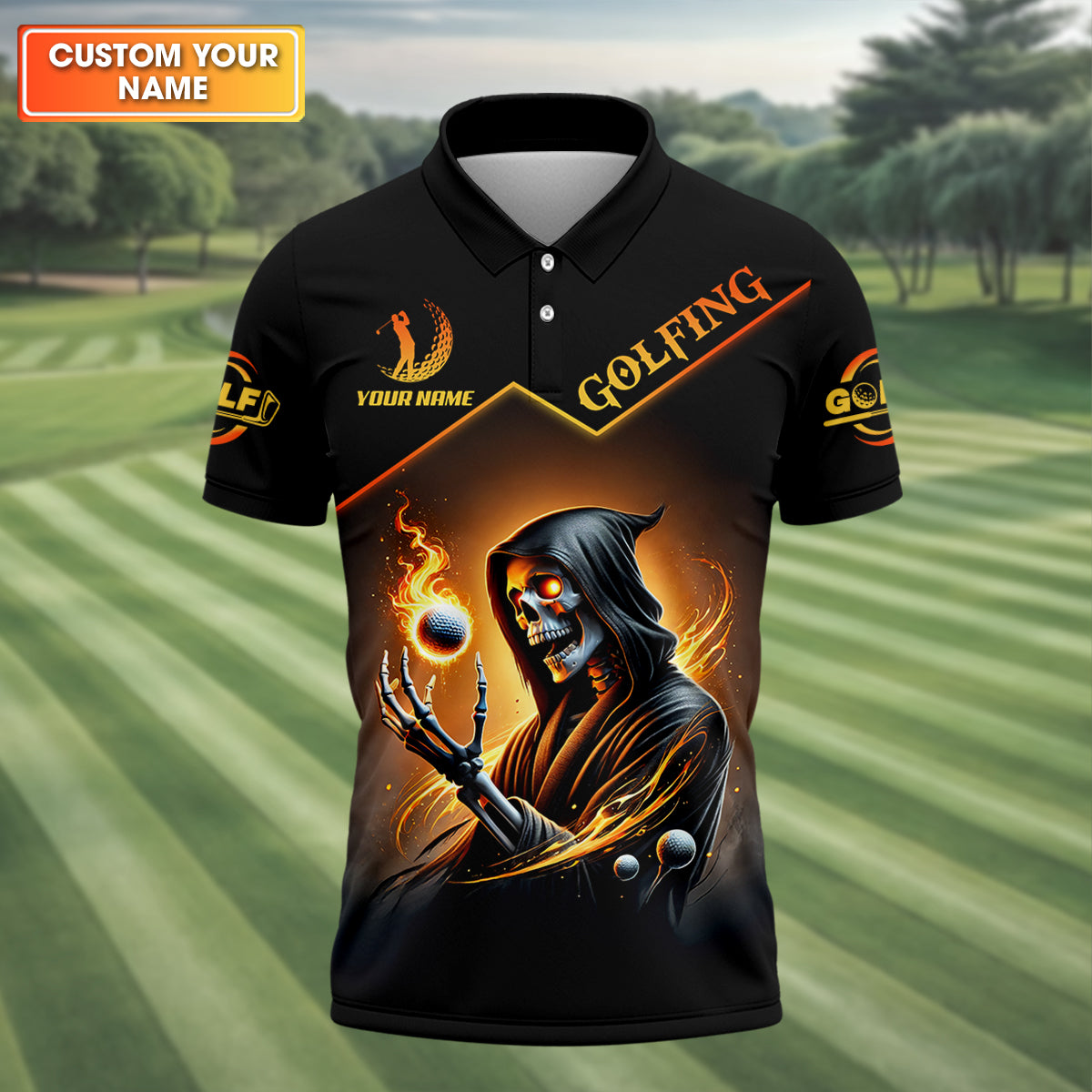 It Takes A Lot Of Golf Balls To Golf Like I Do Golden Fire Custom Men's Golf Polo ShirtDad Golf Gifts