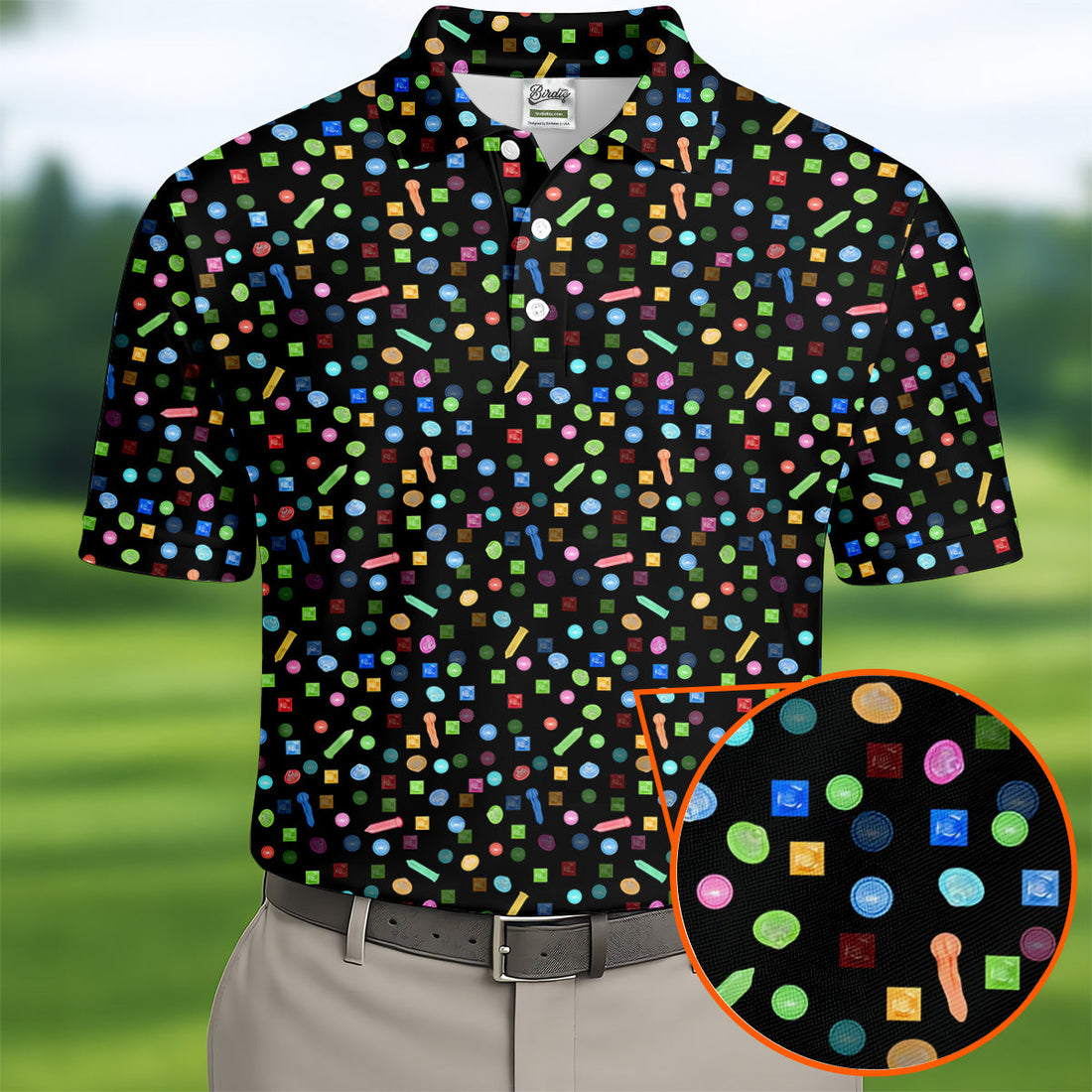 Colored Condoms Funny Style Black Golf Shirt, Golf Tops For Men, Valentines Golf Gift, Golf Gift For Men