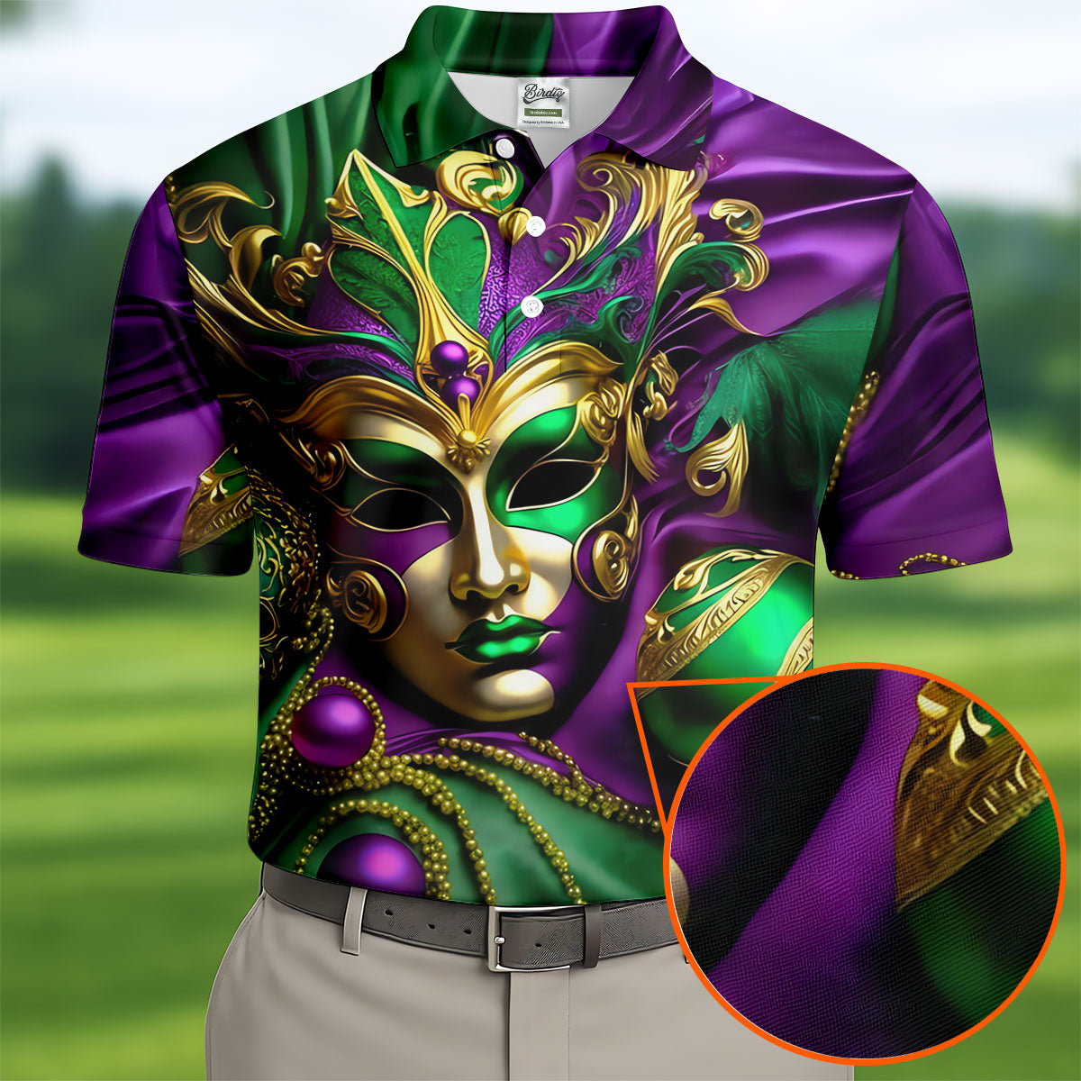 Mardi Gras Face Mask Purple Green Gold Polo ShirtFor Men, Golf Shirts For Men, Polo For Men