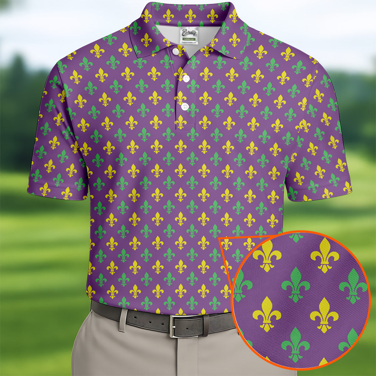 Mardi Gras Theme Green Purple Gold Fleur De Lis Pattern Golf Tops For Men, Golf Gift For Men