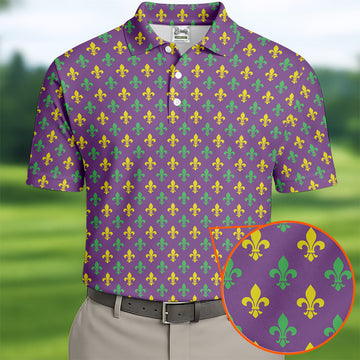 Mardi Gras Theme Green Purple Gold Fleur De Lis Pattern Golf Tops For Men, Golf Gift For Men