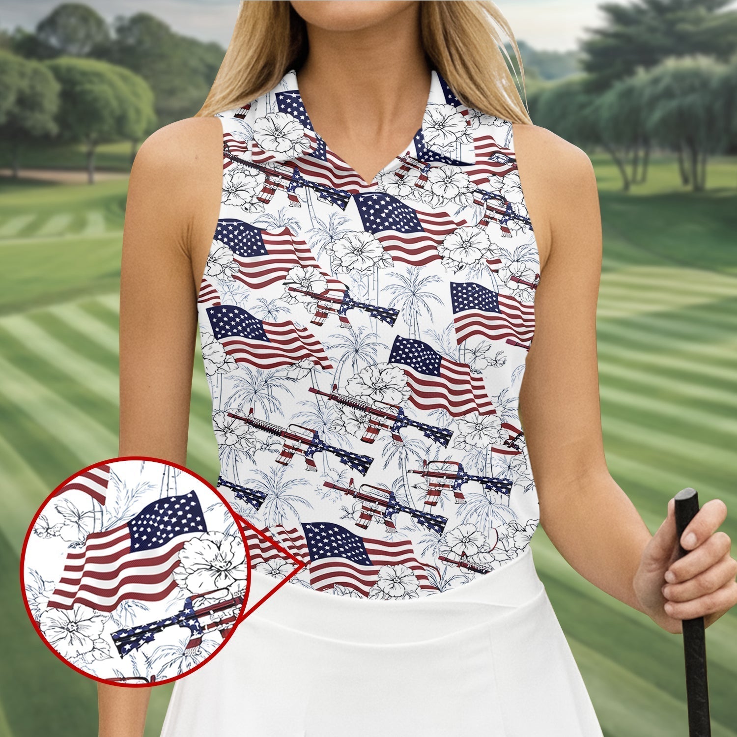 Hawaiian American Women's Golf Tops, 250th Anniversary Patriotic Golf Shirt, Ladies Golf Shirts