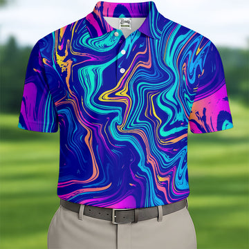 Vibrant Abstract Liquid Pattern Golf Shirt, Mens Polo Shirt, Performance Golf Shirt, Hawaiian Golf Shirt