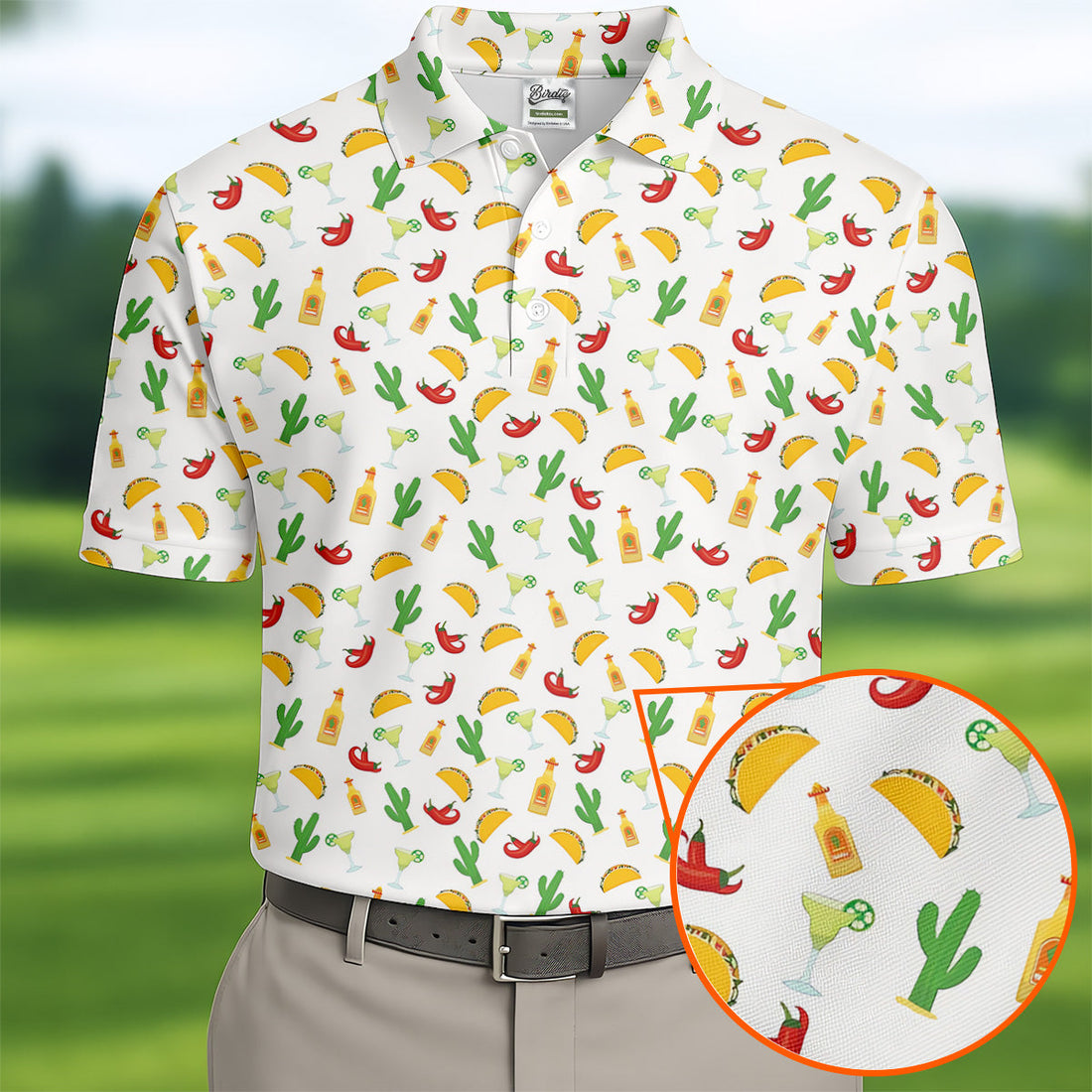 Tropical Vibe Hawaiian Pattern White Golf Shirt, Golf Tops For Men, Golf Gift For Men