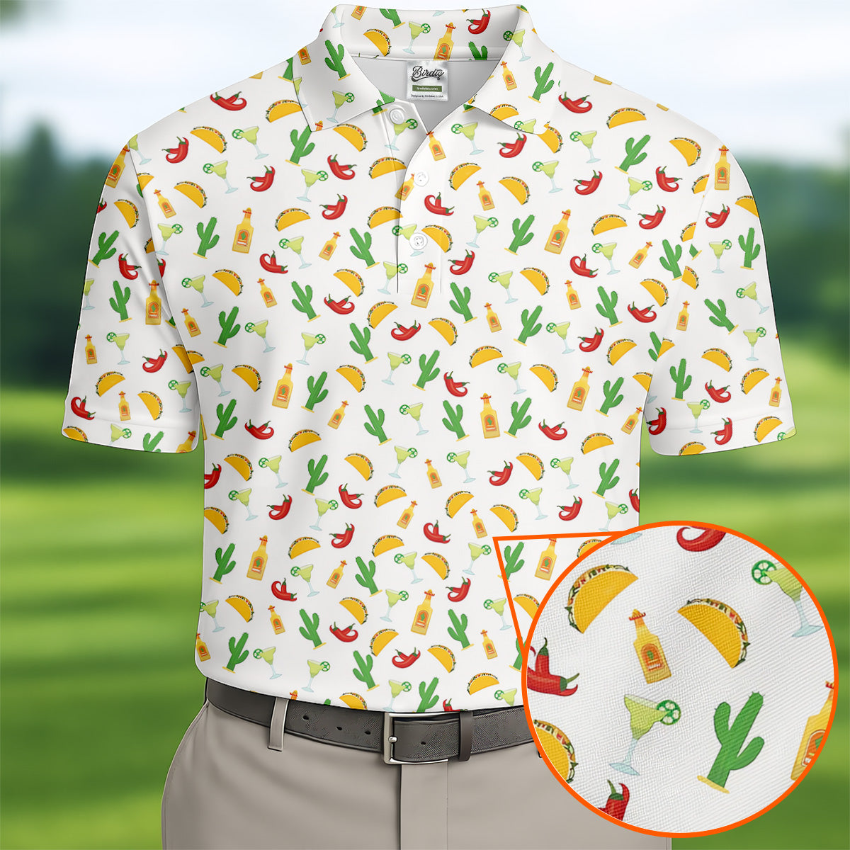 Tropical Vibe Hawaiian Pattern White Golf Shirt, Golf Tops For Men, Golf Gift For Men