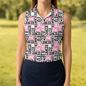 Fu Cancer Funny Women Golf Shirt, Breast Cancer Awareness Shirt, Pink Golf Shirt, Golf Shirts For Women
