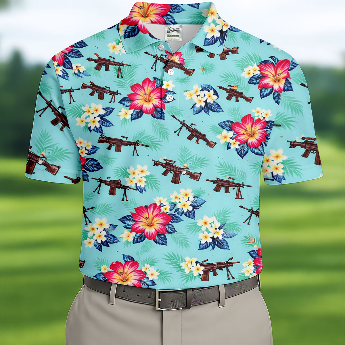 Floral Pattern Army Theme Hawaiian Golf Shirt, Men's Golf Polo ShirtShirts For Men