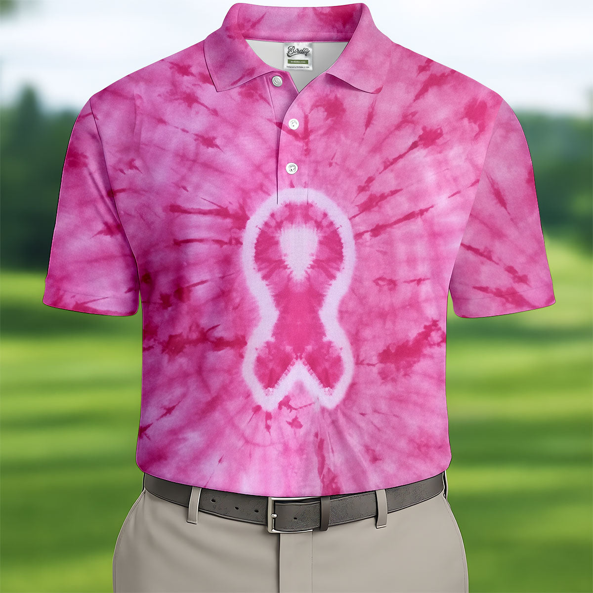 Breast Cancer Pink Tie Dye Men Golf Shirt, Breast Cancer Awareness Shirt, Golf Shirts For Men