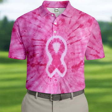 Breast Cancer Pink Tie Dye Men Golf Shirt, Breast Cancer Awareness Shirt, Golf Shirts For Men