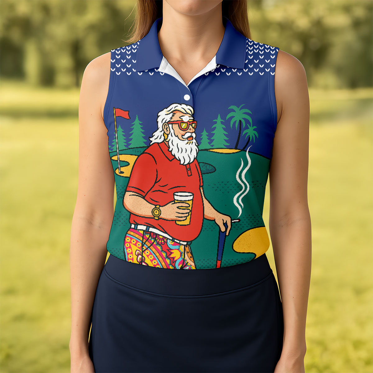 Funny Bearded Golfer Beer Lover Paisley Sleeve Golf Polo, Ladies Golf Shirts, Women’s Golf Apparel