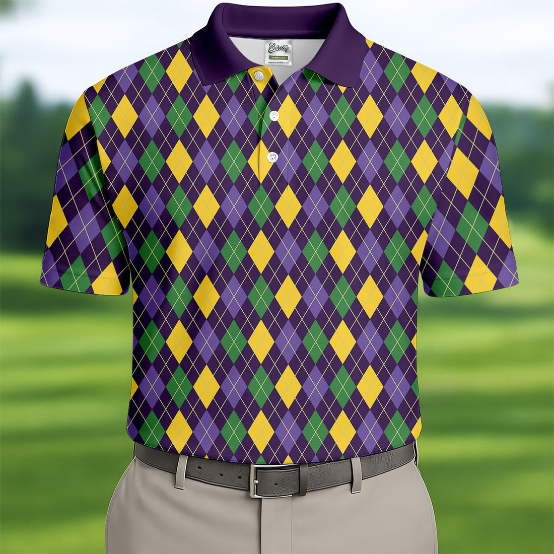 Green Purple Gold Argyle Pattern Mardi Gras Golf Shirt, Polo Shirt Men, Golf Shirts For Men