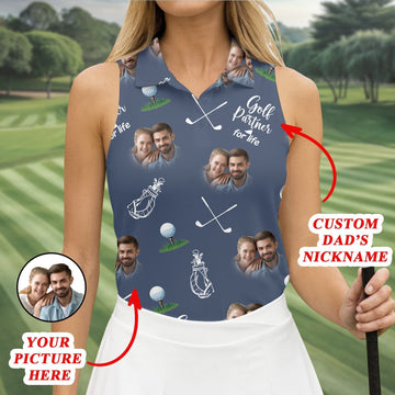 Golf Partner For Life Custom Photo Navy Golf Shirt, Valentines Golf Gift, Women Golf Top, Ladies Golf Polos