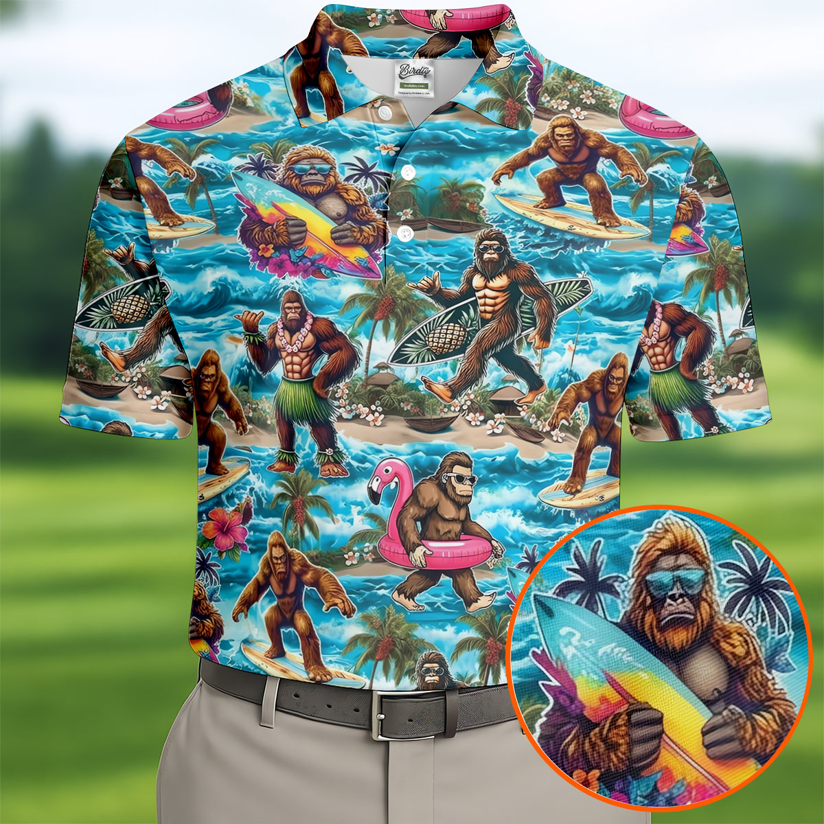Funny Bigfoot Hawaiian Golf Shirt, Beach Theme Men's Golf Shirt, Polo Shirts For Men