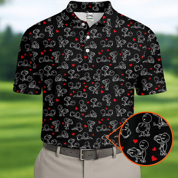 Naughty Position Stick Figure Couple Black Golf Shirt, Golfer Valentines Gift, Fun Golf Shirts For Men