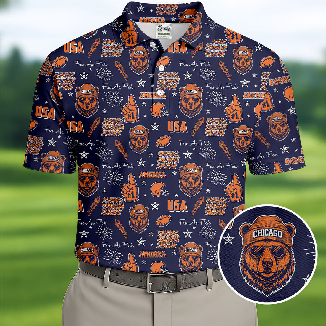 Cool Bear Beanie And Glasses Orange And Navy Blue Sport Polo, American Football League Gift Ideas For Football Fans
