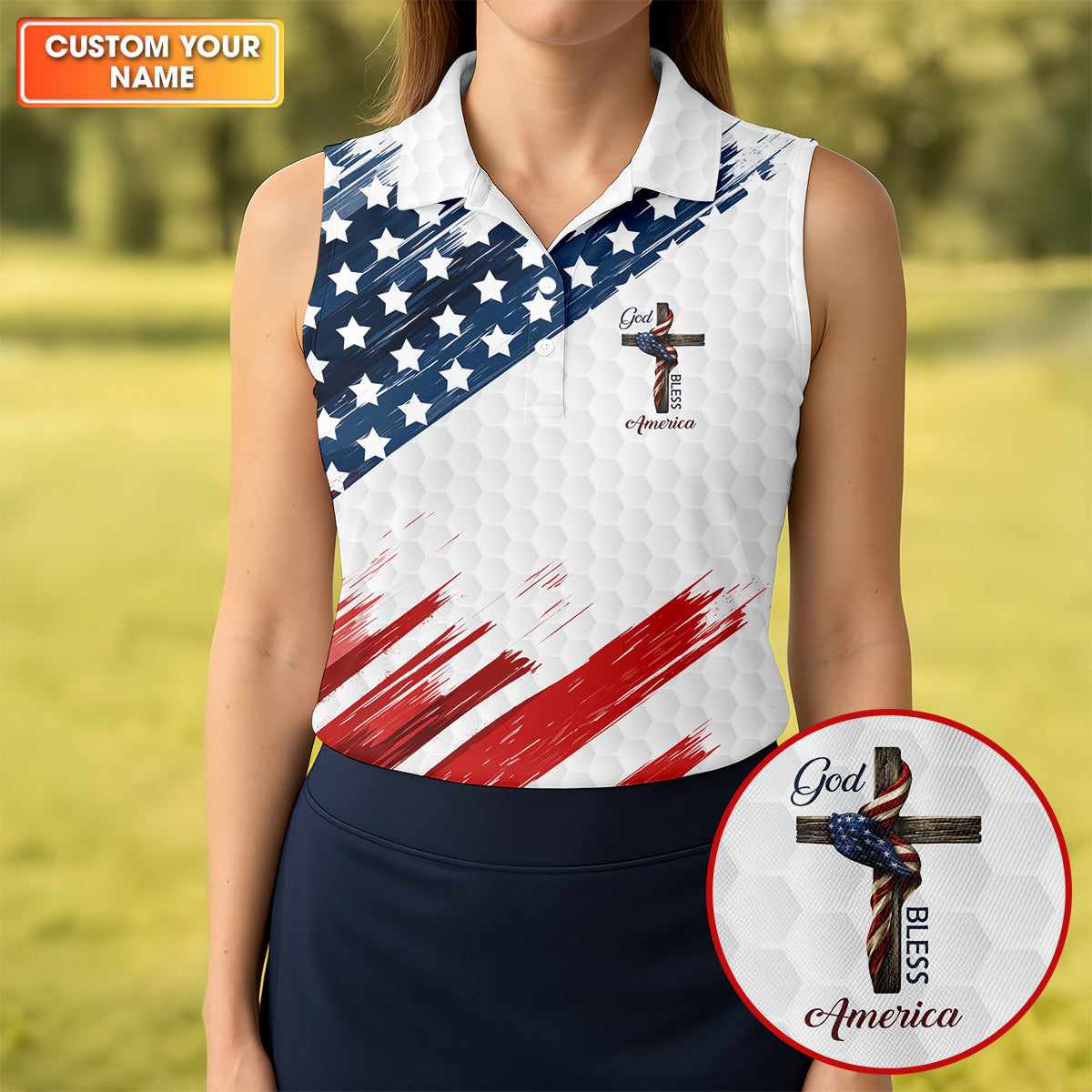 America 250 Anniversary Bald Eagle US Flag Brush White Golf Shirt, Patriotic 4th Of July Golf Shirt For Women