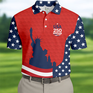 USA 250 Anniversary Statue Of Liberty Red Golf Shirt, Patriotic Golf Shirt, 4th Of July Golf Shirts For Men