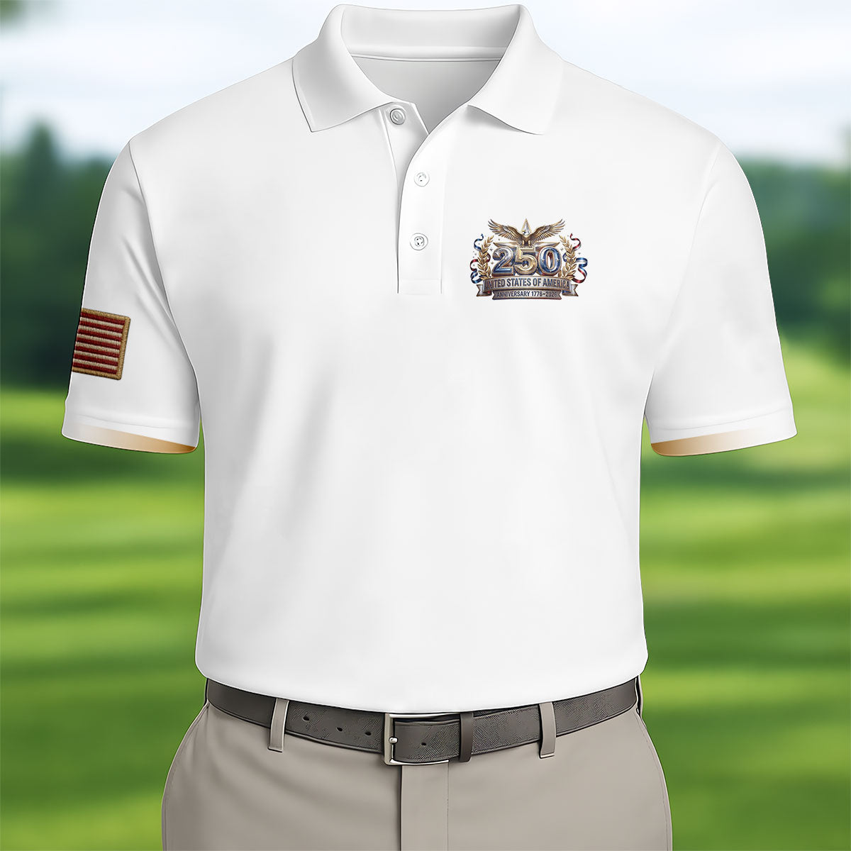 250 Years USA Anniversary 1776-2026 Men's Golf Polo Shirtrica Patriotic Men's White Polo