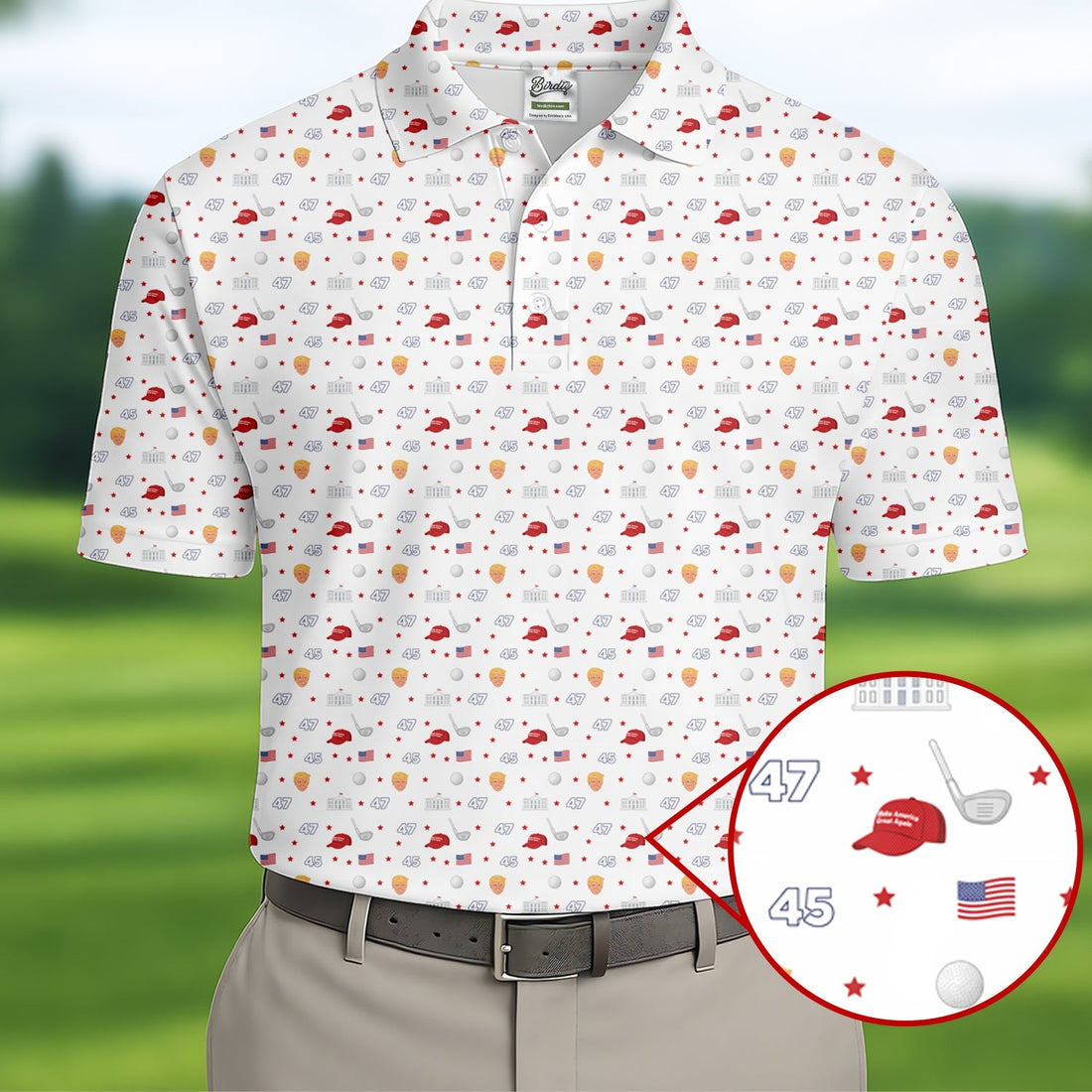 45 47 US Flag Pattern White Golf Shirt, Funny Golf Shirt, Golf Shirts For Men, Golf Gift For Men