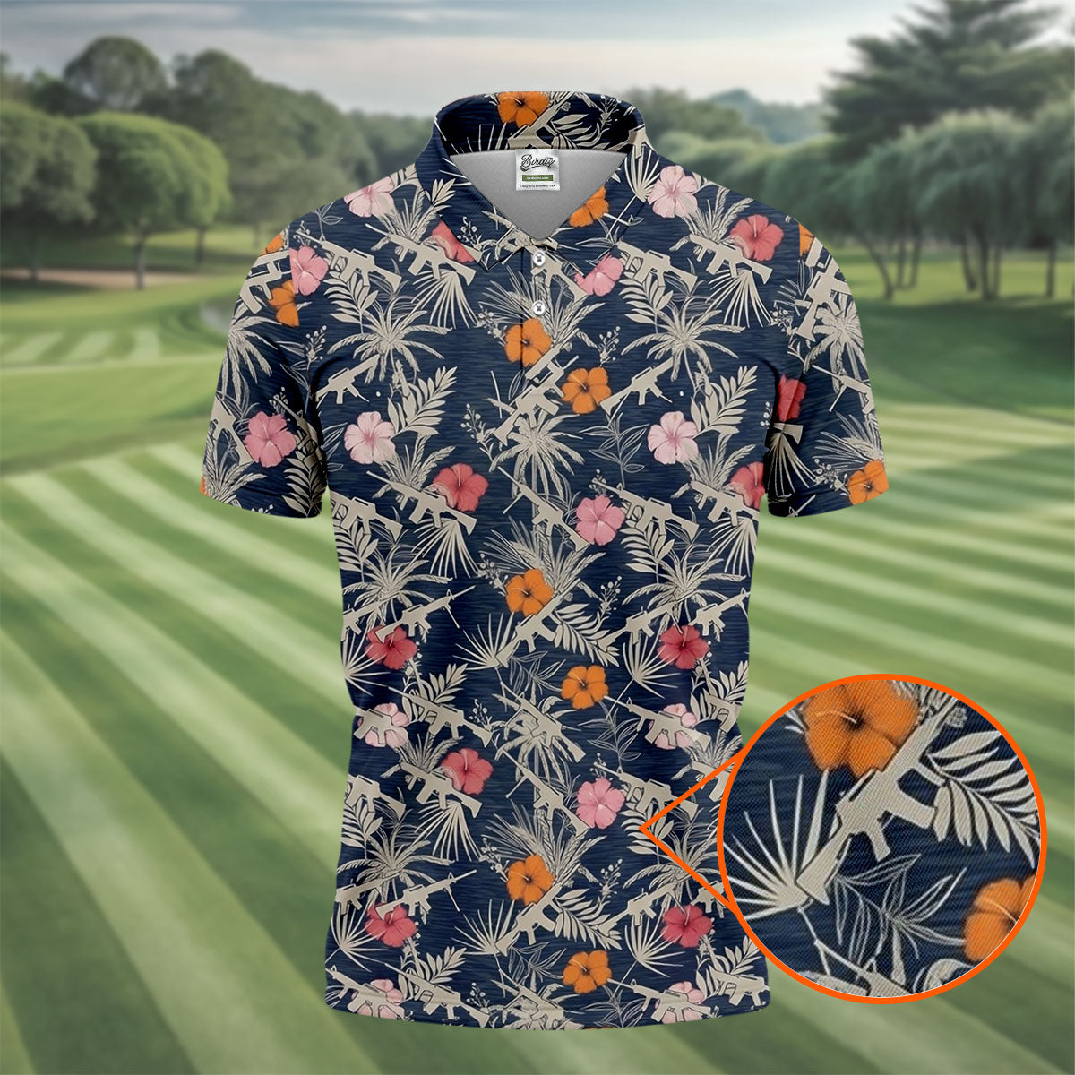 Hawaiian Hibicus Military Theme Navy Golf Shirt, Golf Shirts For Men, Polo ShirtFor Men