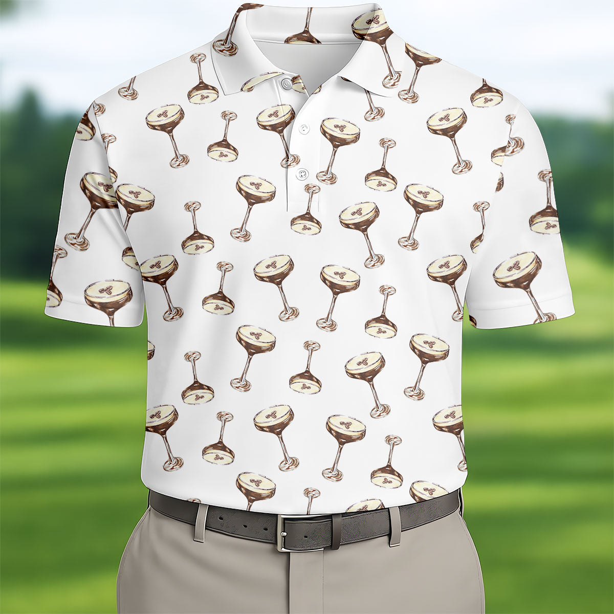 Expresso Martini Doodle Seamless Pattern Hawaiian Golf Shirt, Polo Shirt Men