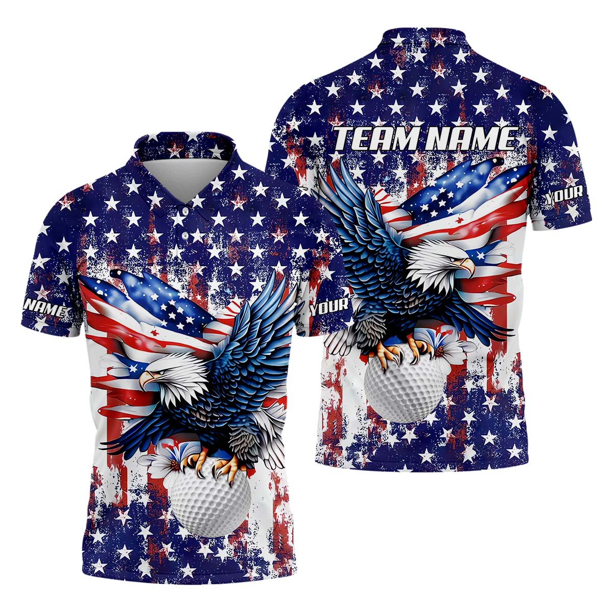 American Eagle And Star Custom Golf Polo ShirtGift For Golfers, Golf Gift Ideas, America 250 Anniversary Golf Shirt