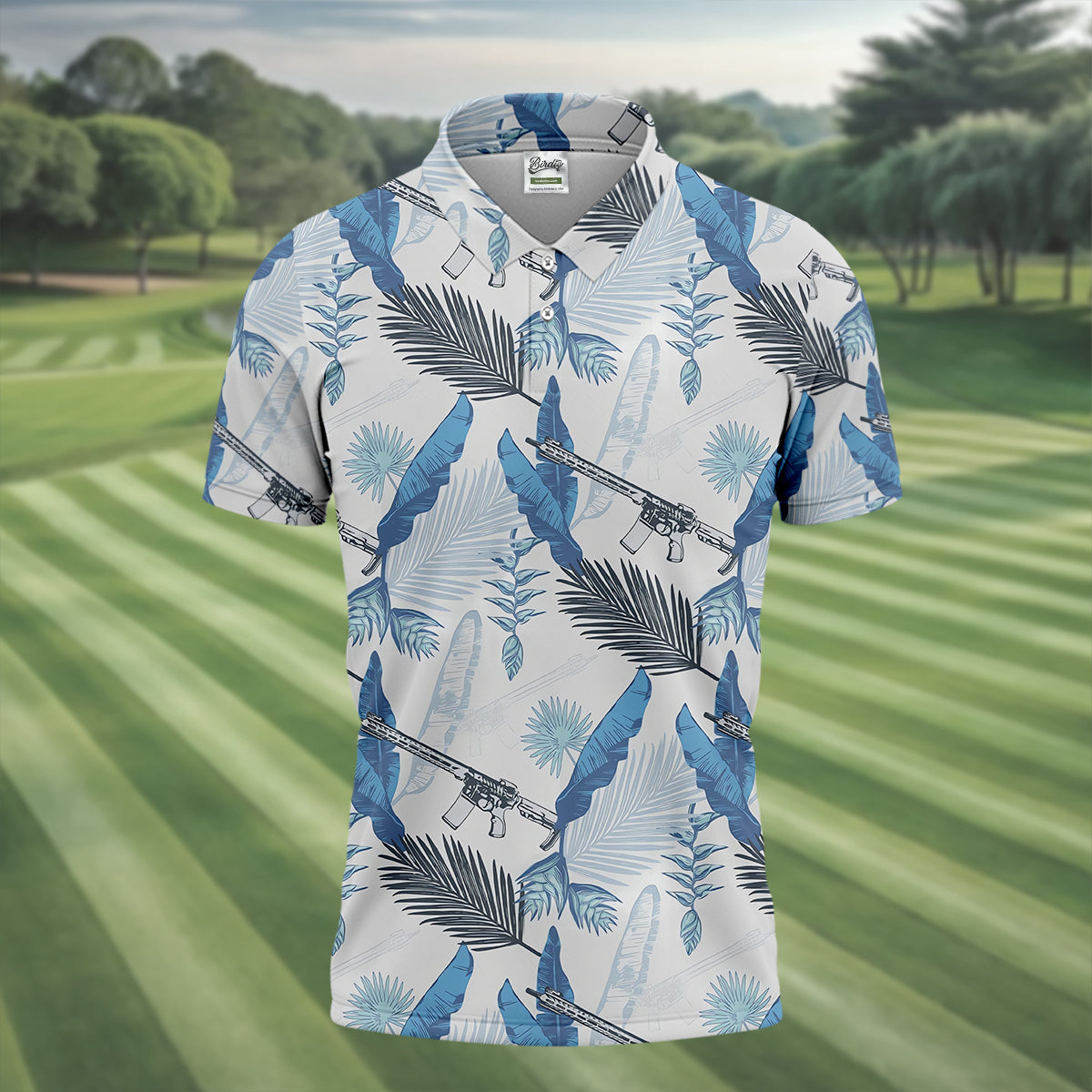 Blue Feather Golf Polo ShirtMens Golf Gift, Mens Tropical Shirts
