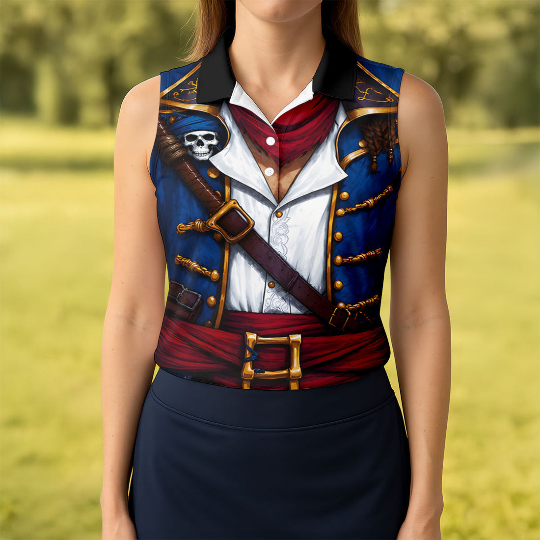 Caribbean Pirate Golf Shirt, Classic Buccaneer Captain Uniform, Golf Shirt For Women