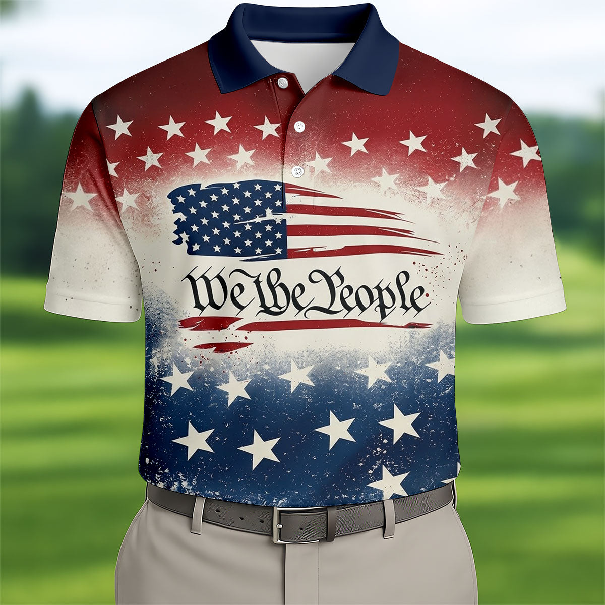 We The People Star And Stripe Distressed Pattern Patriotic Golf Shirt, 250 Years 4th Of July Golf Shirts For Men