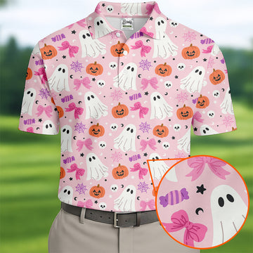 Ghost Coquette Candy Halloween Fun Golf Shirts For Men, Golfing Apparel, Golf Shirts For Men