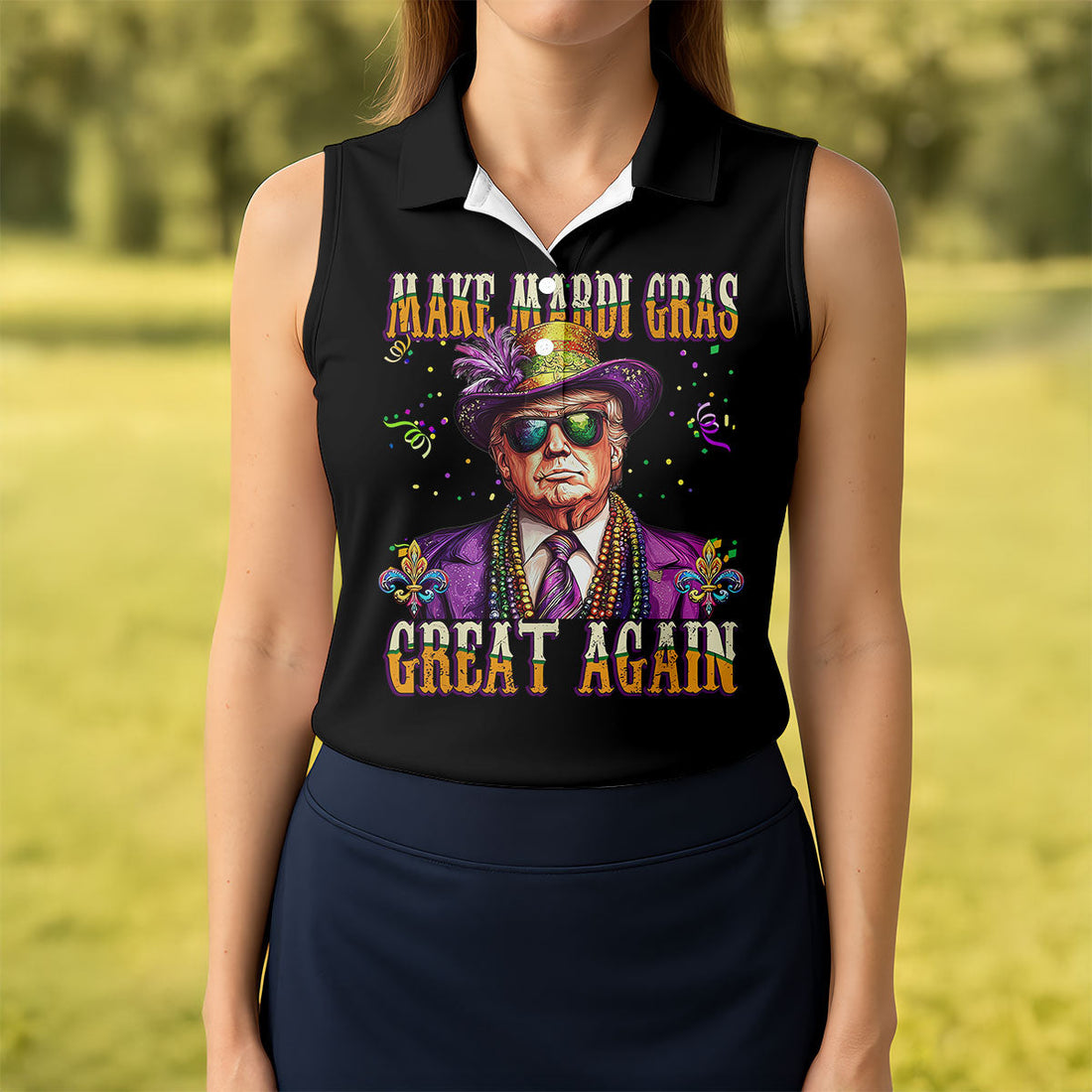 Make Mardi Gras Great Again Fun Women's Golf Shirts, Women's Golf Tops, Ladies Golf Shirt